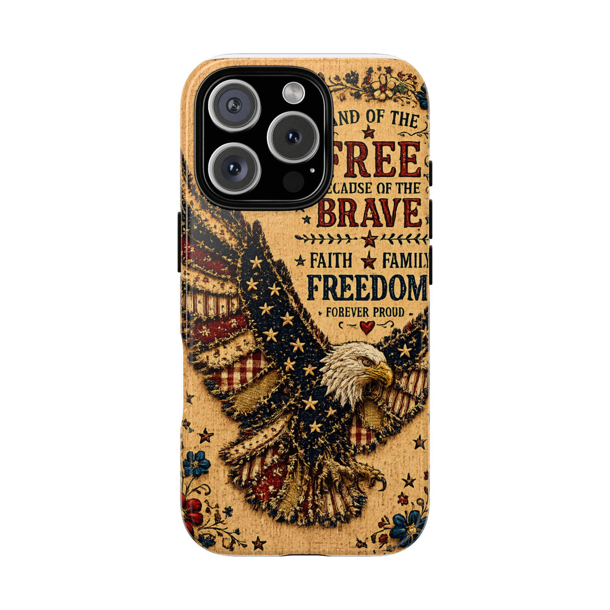 Land of the Free Phone Case Vintage Liberty Bell Faux Patchwork Americana iPhone Samsung Galaxy Cover