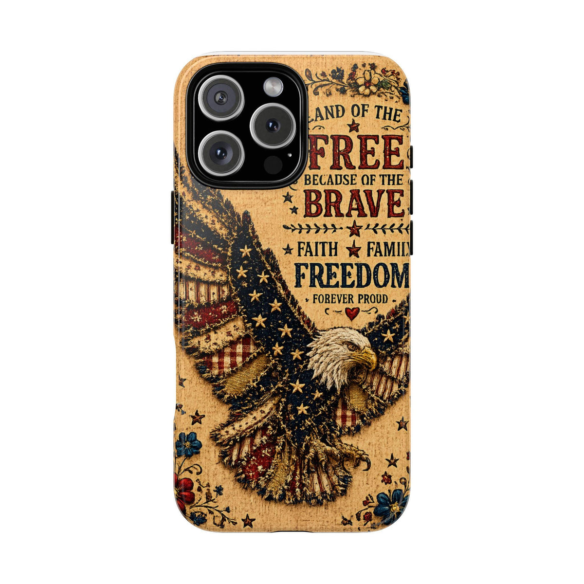 Land of the Free Phone Case Vintage Liberty Bell Faux Patchwork Americana iPhone Samsung Galaxy Cover