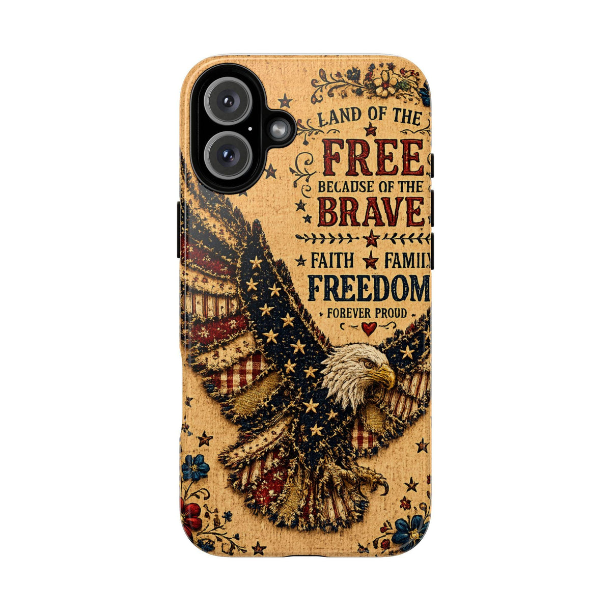 Land of the Free Phone Case Vintage Liberty Bell Faux Patchwork Americana iPhone Samsung Galaxy Cover