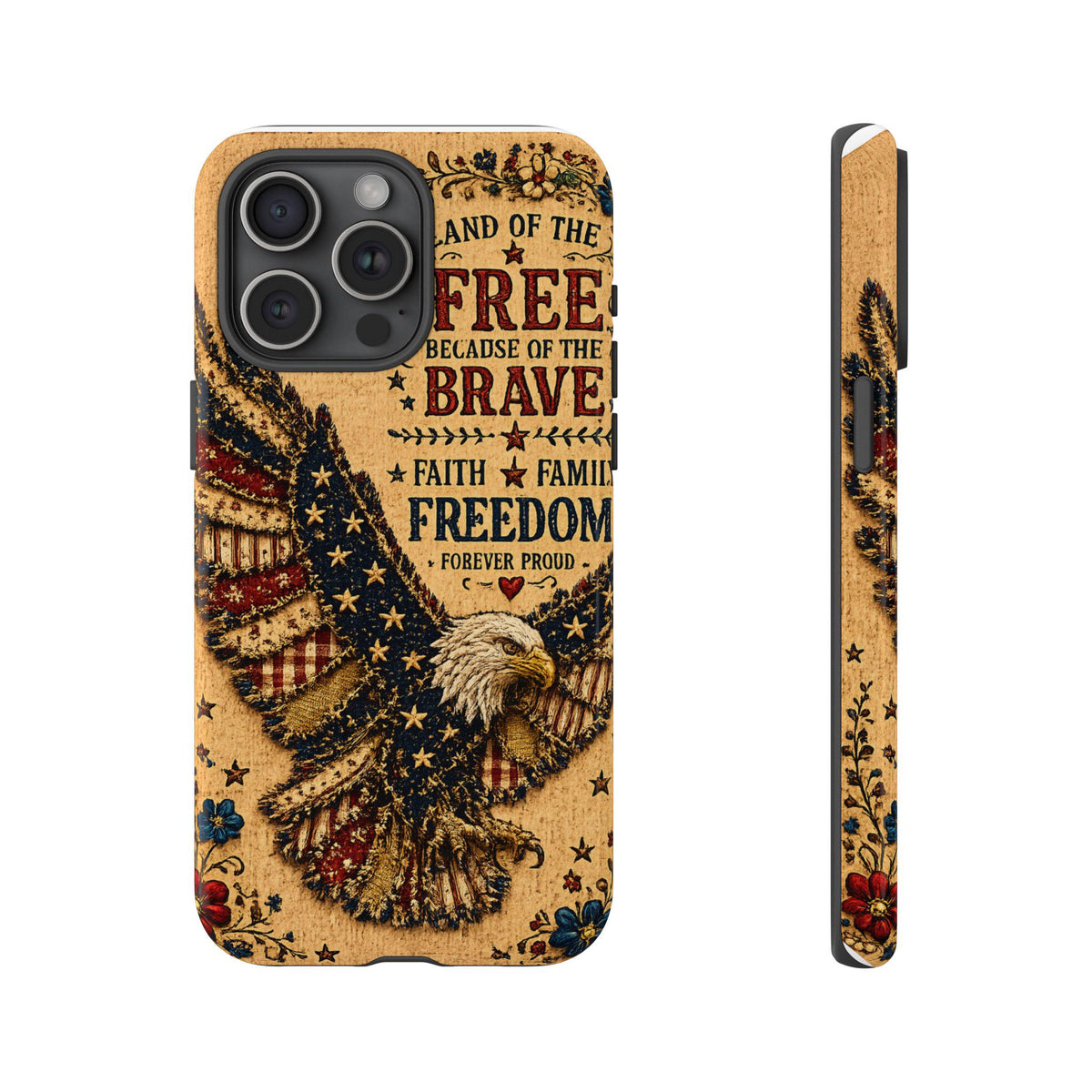 Land of the Free Phone Case Vintage Liberty Bell Faux Patchwork Americana iPhone Samsung Galaxy Cover