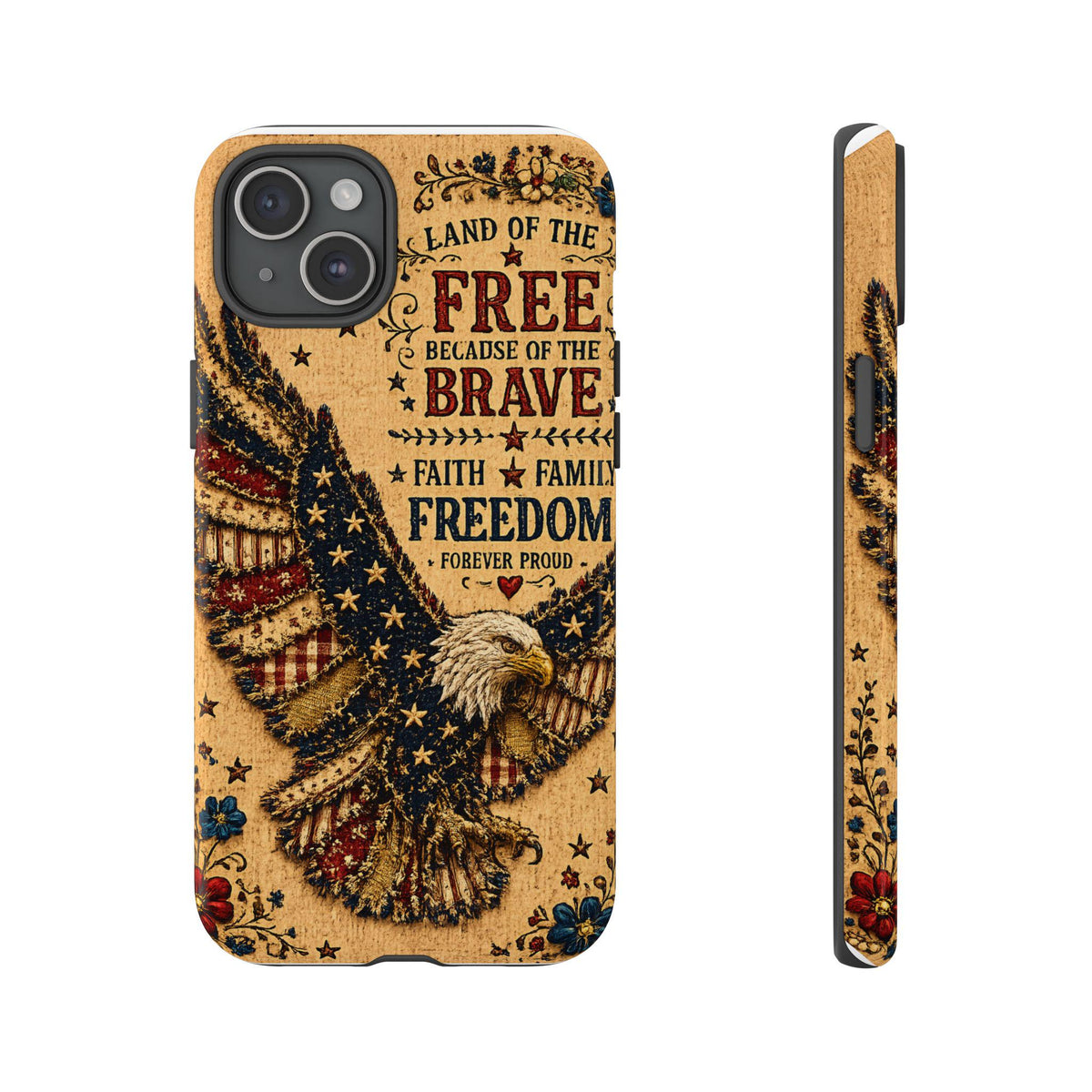 Land of the Free Phone Case Vintage Liberty Bell Faux Patchwork Americana iPhone Samsung Galaxy Cover
