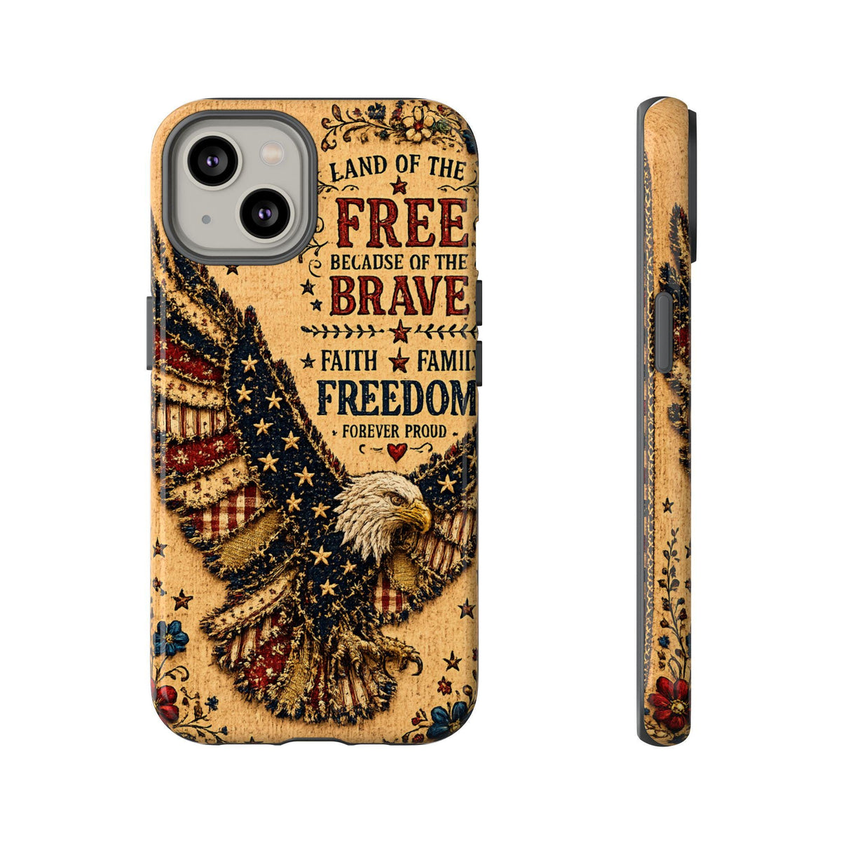 Land of the Free Phone Case Vintage Liberty Bell Faux Patchwork Americana iPhone Samsung Galaxy Cover