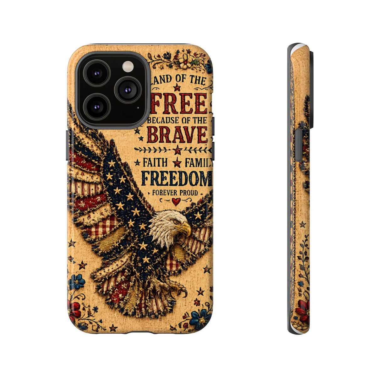 Land of the Free Phone Case Vintage Liberty Bell Faux Patchwork Americana iPhone Samsung Galaxy Cover