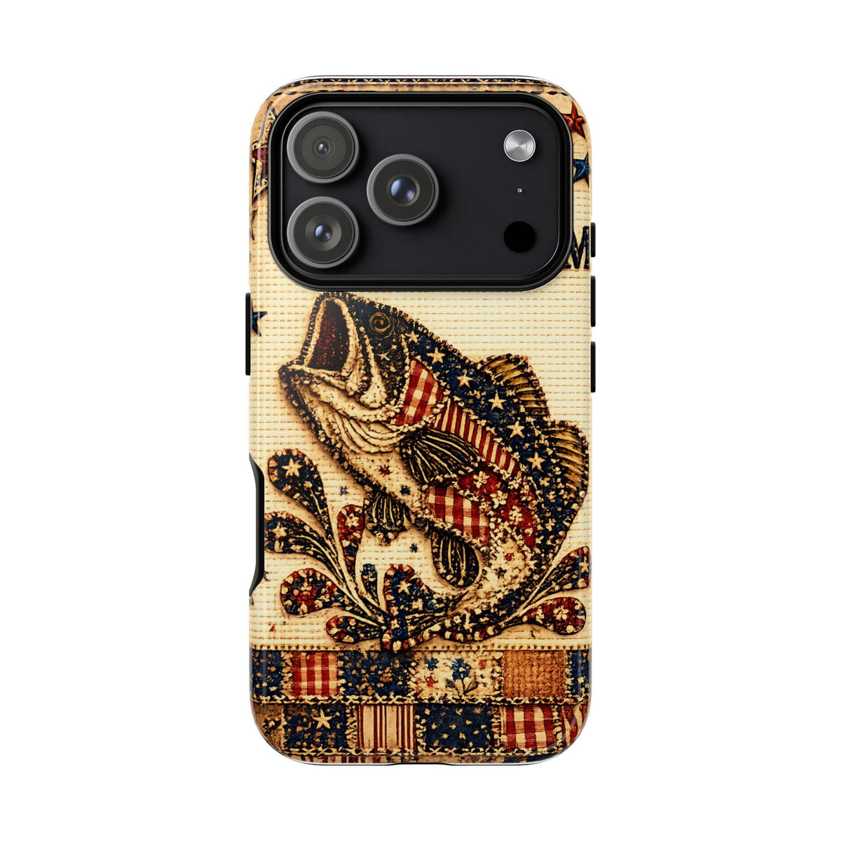 Reel in the Freedom Phone Case Patriotic Fishing Faux Patchwork Americana iPhone Samsung Galaxy Cover
