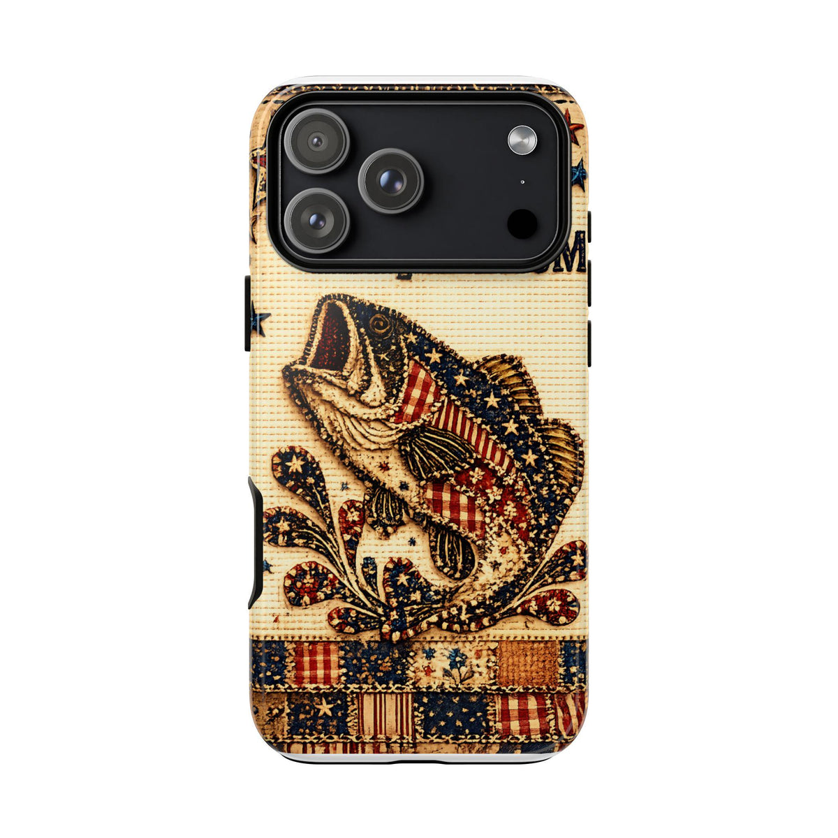 Reel in the Freedom Phone Case Patriotic Fishing Faux Patchwork Americana iPhone Samsung Galaxy Cover