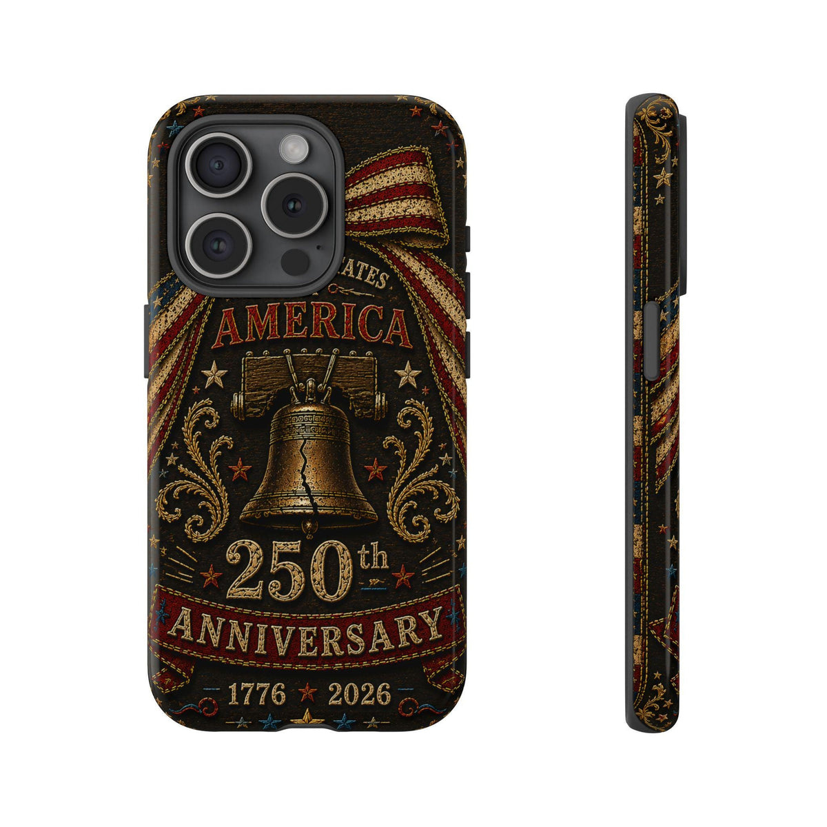 USA 250th Anniversary Phone Case Vintage Liberty Bell Faux Patchwork Americana 1776 2026 iPhone Samsung Case