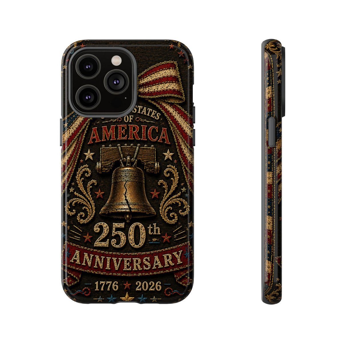 USA 250th Anniversary Phone Case Vintage Liberty Bell Faux Patchwork Americana 1776 2026 iPhone Samsung Case