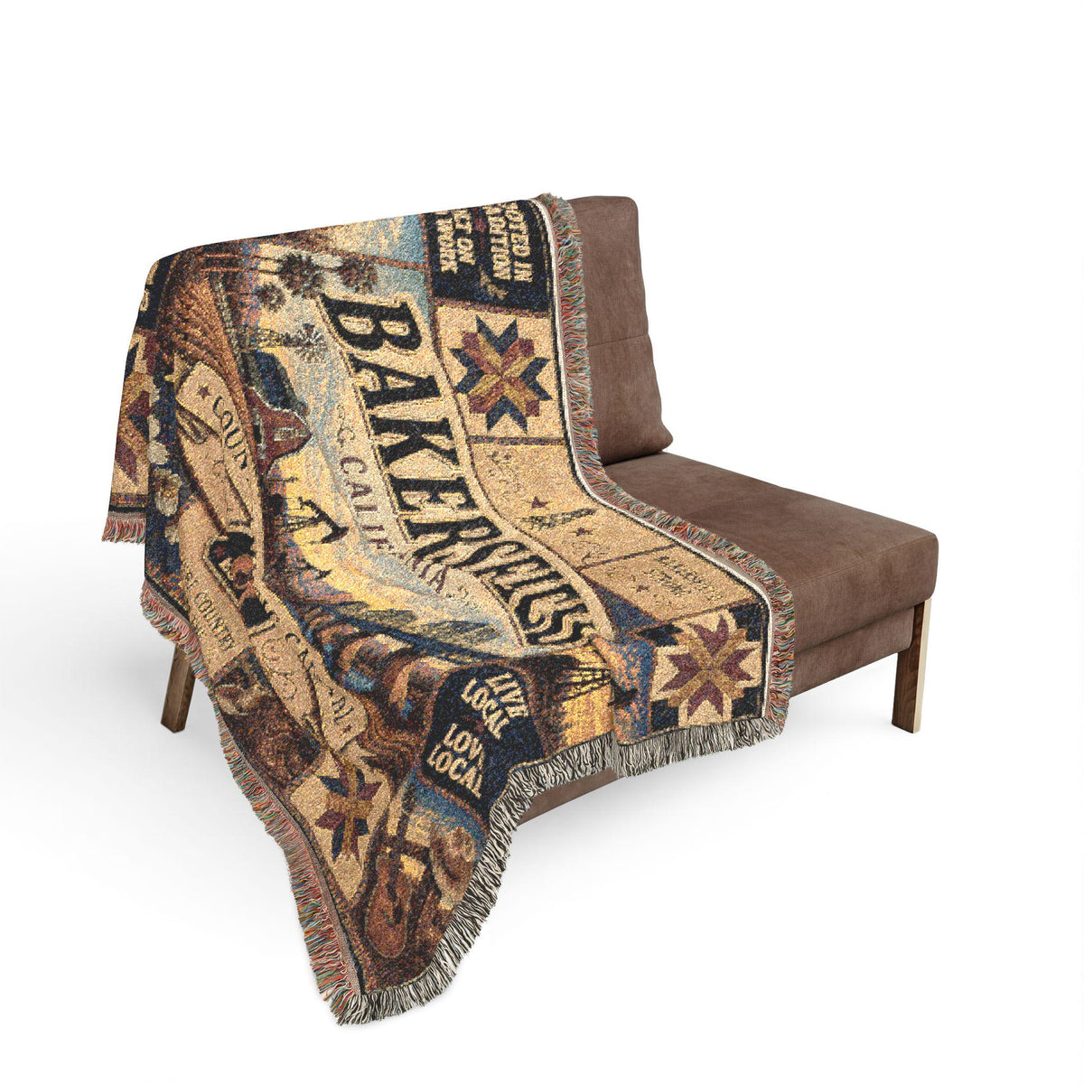 Bakersfield California Faux Patchwork Woven Blanket Country Music Capital Vintage Quilt Barn Oil Fields Rustic Americana Throw EST 1973