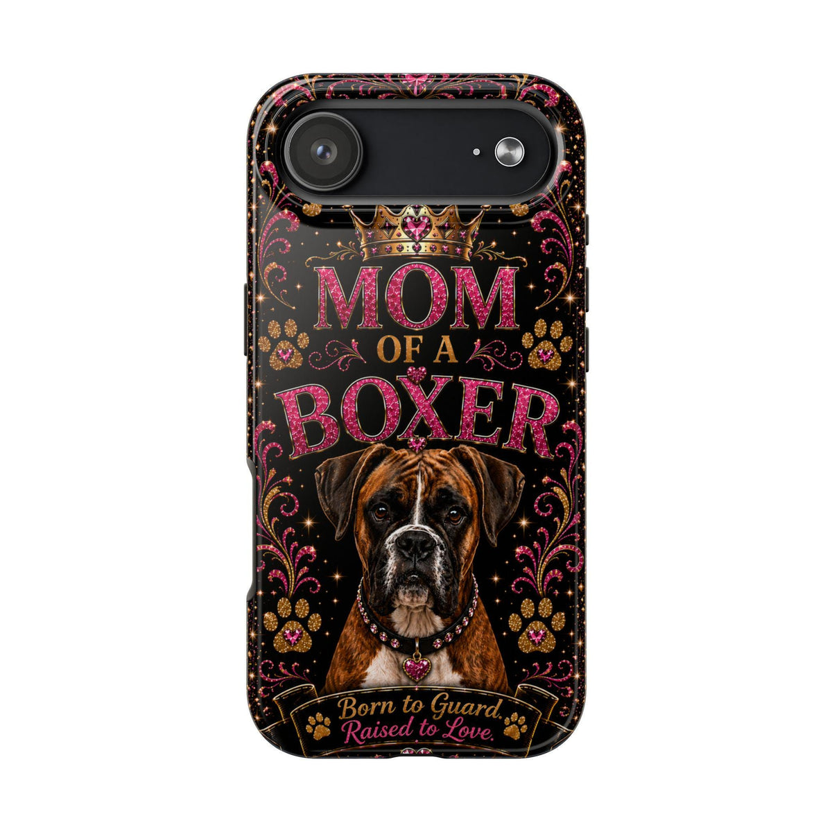 Mom of a Boxer Glitter Phone Case Born to Guard Raised to Love Vintage Dog Lover Gift Cover