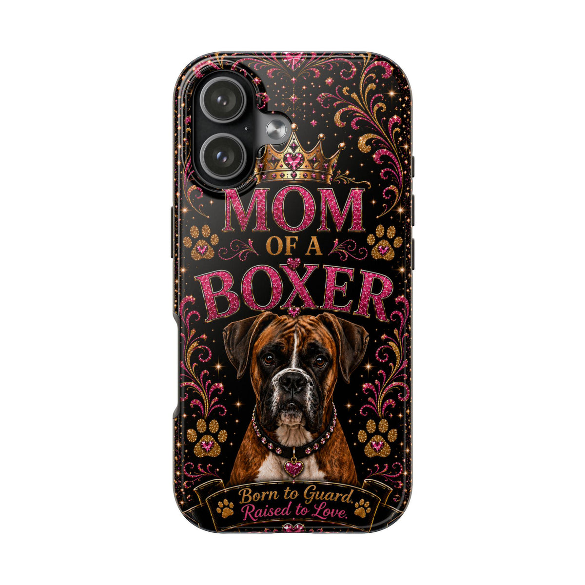 Mom of a Boxer Glitter Phone Case Born to Guard Raised to Love Vintage Dog Lover Gift Cover