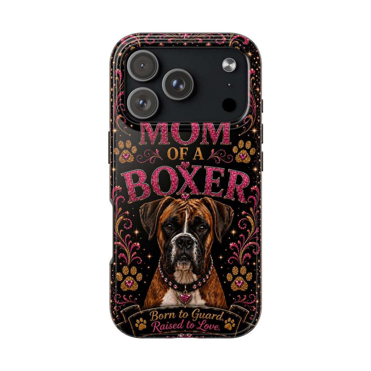 Mom of a Boxer Glitter Phone Case Born to Guard Raised to Love Vintage Dog Lover Gift Cover