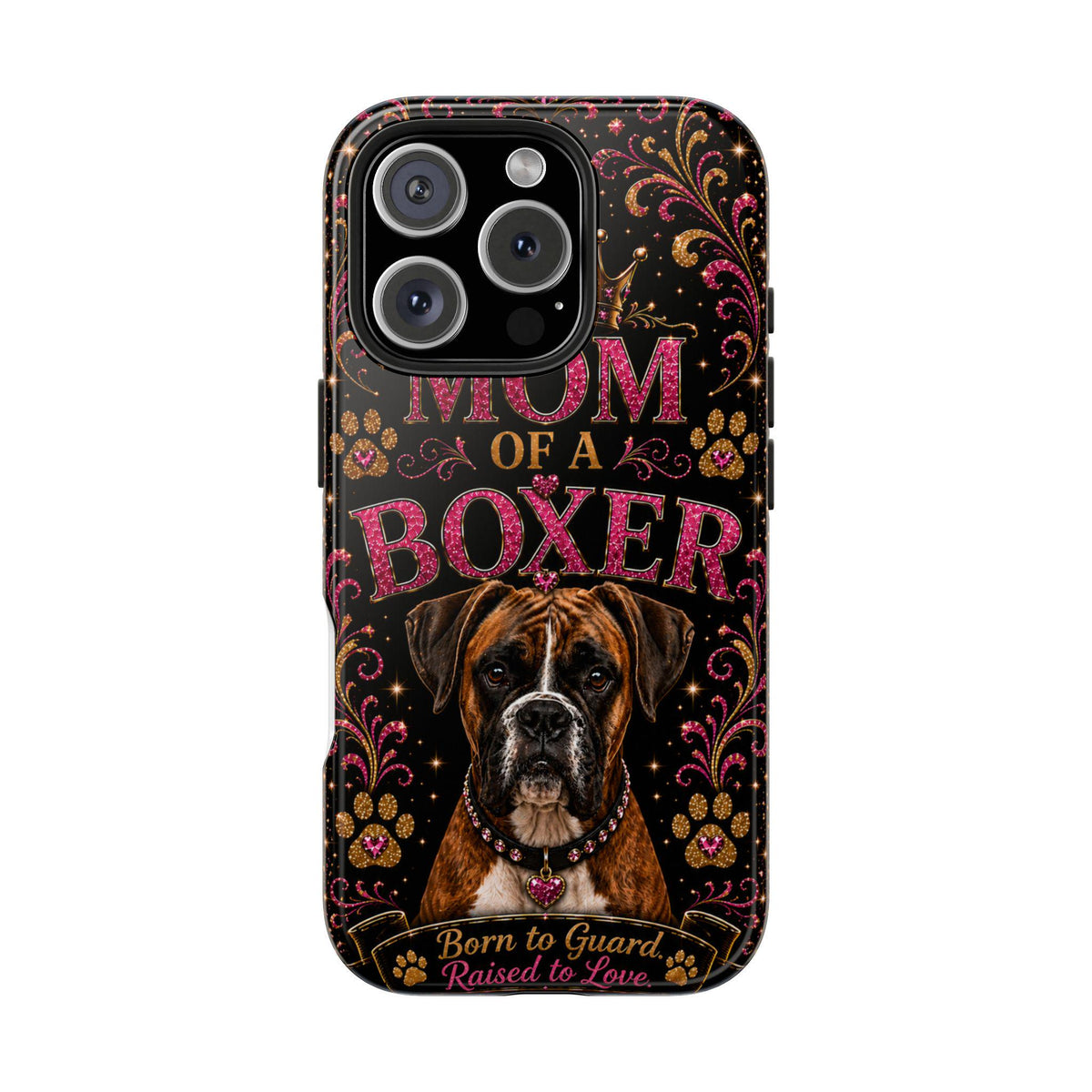Mom of a Boxer Glitter Phone Case Born to Guard Raised to Love Vintage Dog Lover Gift Cover