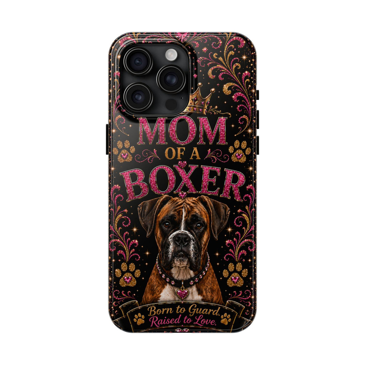 Mom of a Boxer Glitter Phone Case Born to Guard Raised to Love Vintage Dog Lover Gift Cover