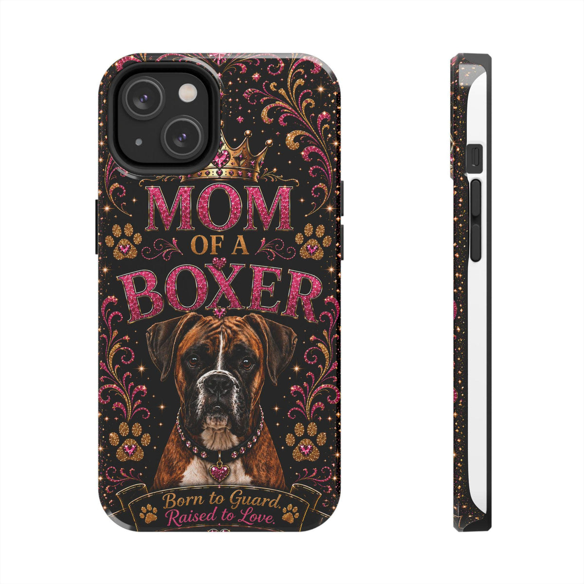 Mom of a Boxer Glitter Phone Case Born to Guard Raised to Love Vintage Dog Lover Gift Cover