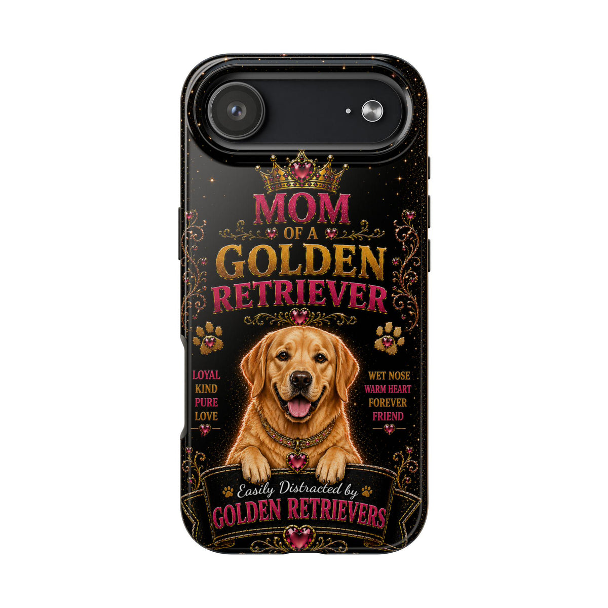 Royal Golden Retriever Glitter Phone Case Easily Distracted by Goldens Dog Mom Gift Vintage iPhone Samsung Cover