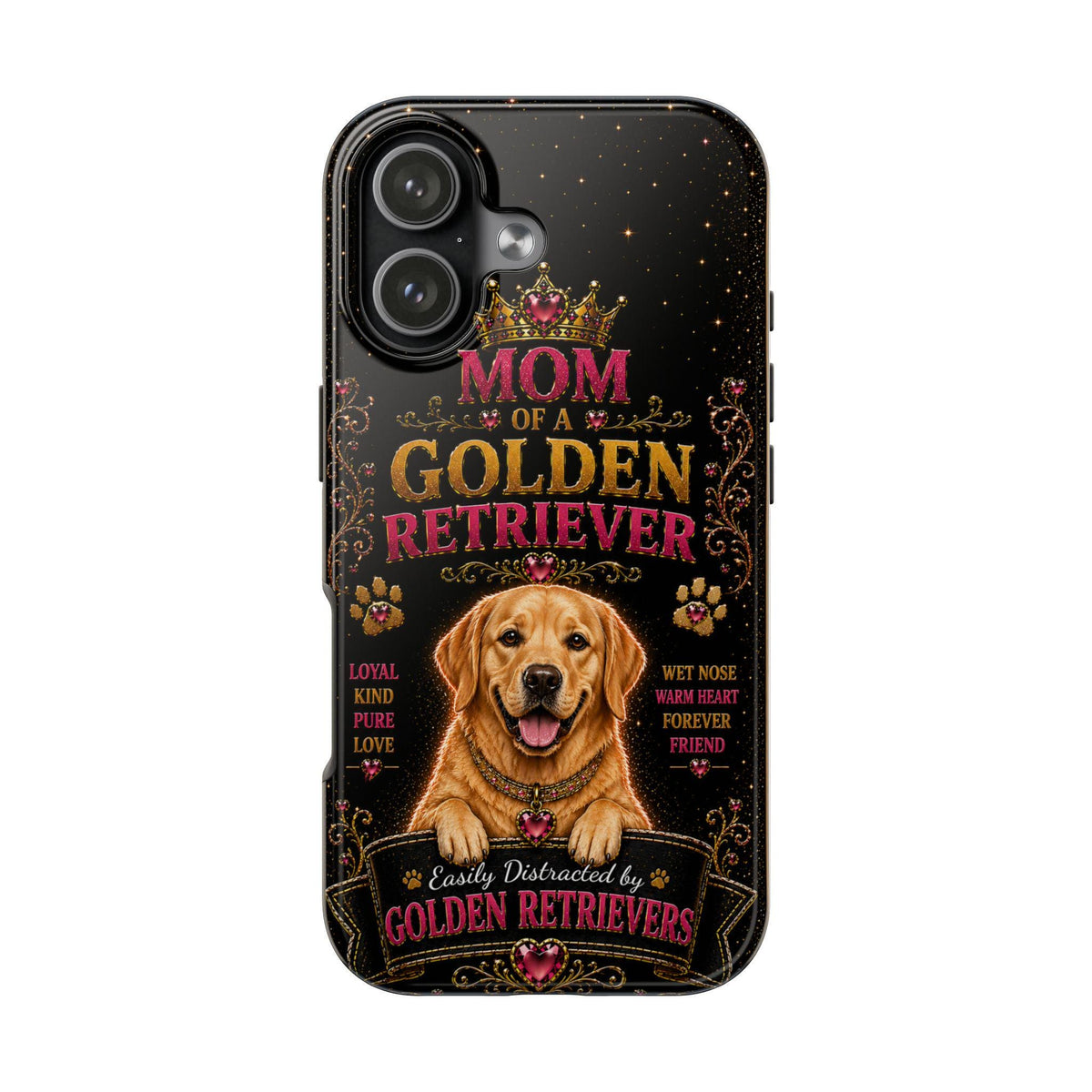 Royal Golden Retriever Glitter Phone Case Easily Distracted by Goldens Dog Mom Gift Vintage iPhone Samsung Cover