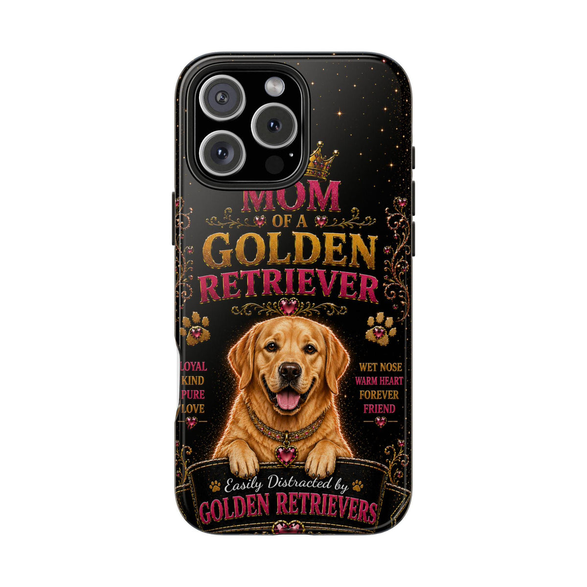 Royal Golden Retriever Glitter Phone Case Easily Distracted by Goldens Dog Mom Gift Vintage iPhone Samsung Cover