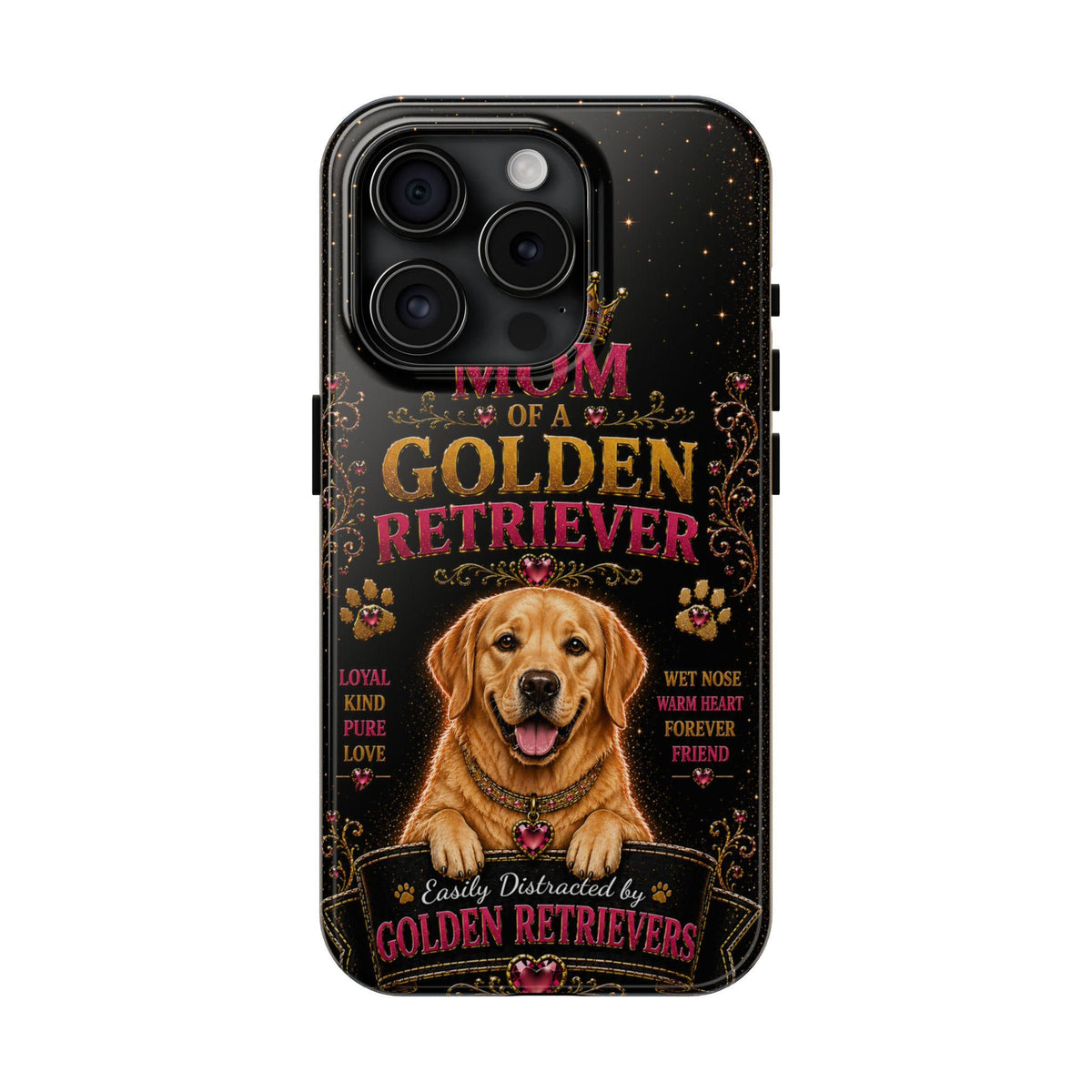 Royal Golden Retriever Glitter Phone Case Easily Distracted by Goldens Dog Mom Gift Vintage iPhone Samsung Cover