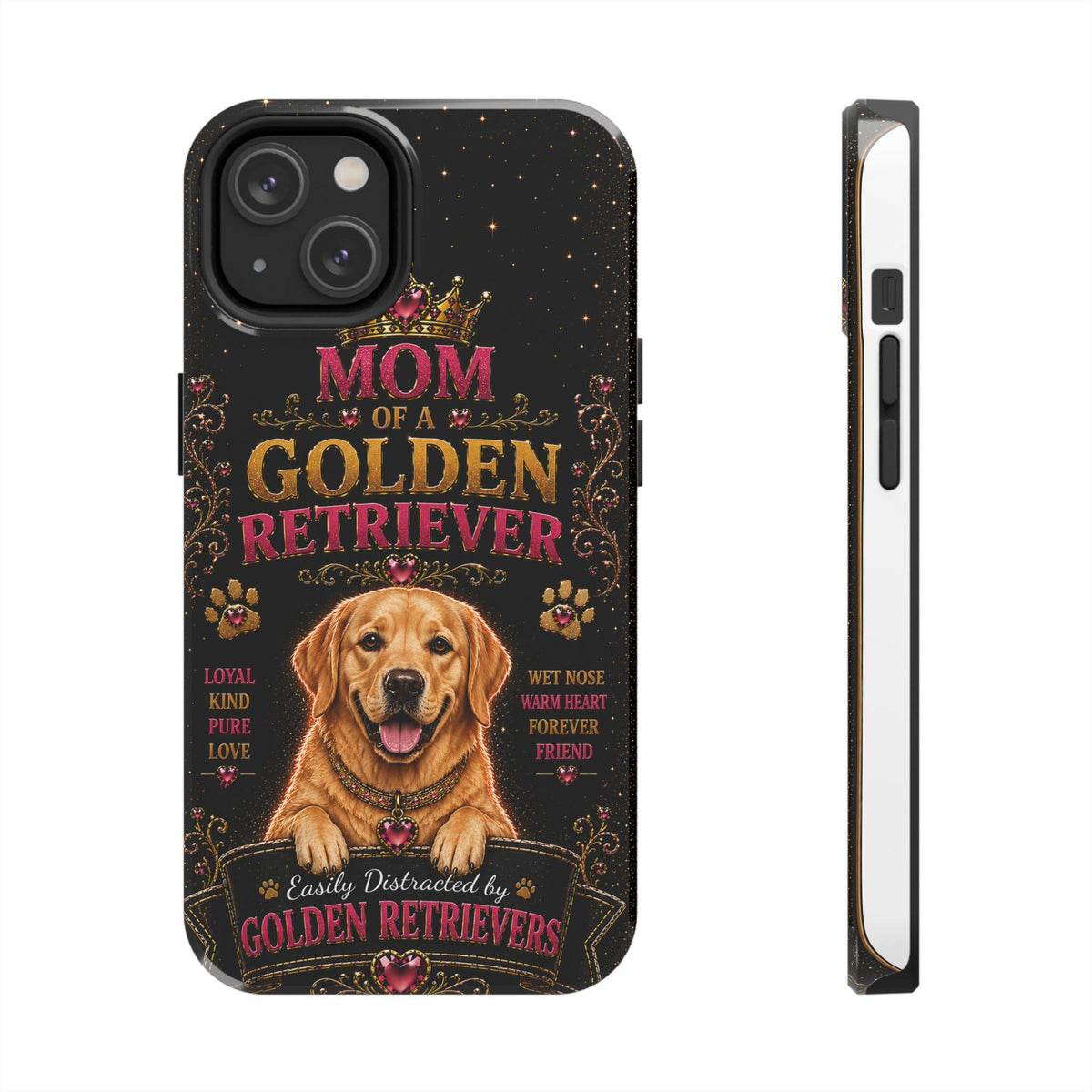 Royal Golden Retriever Glitter Phone Case Easily Distracted by Goldens Dog Mom Gift Vintage iPhone Samsung Cover