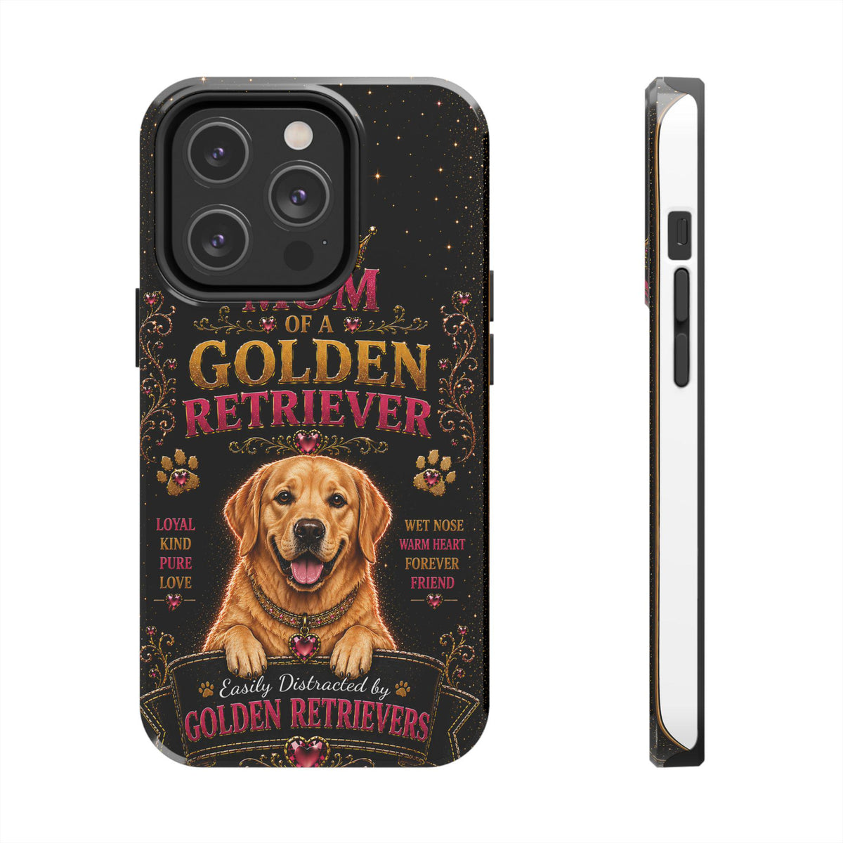 Royal Golden Retriever Glitter Phone Case Easily Distracted by Goldens Dog Mom Gift Vintage iPhone Samsung Cover