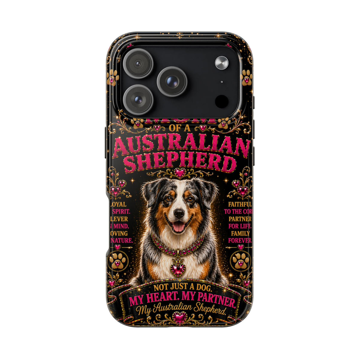 Australian Shepherd Dog Mom Glitter Phone Case My Heart My Partner Vintage Aussie Lover Gift for iPhone & Samsung