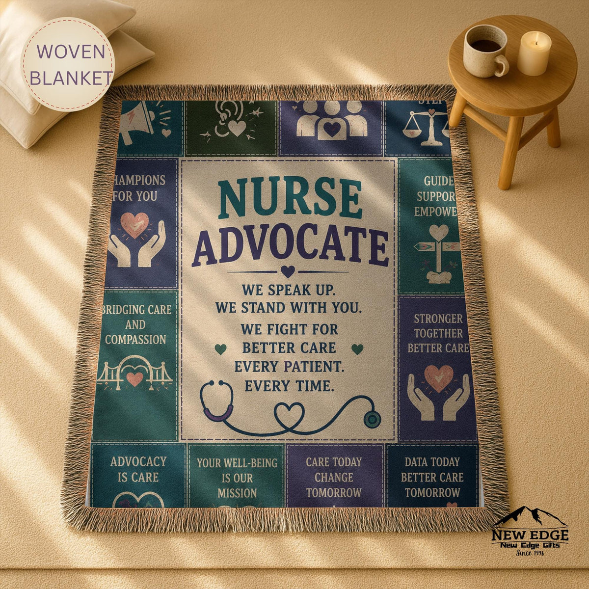 Nurse Advocate Woven Blanket Every Patient Every Voice Faux Patchwork Nurse Appreciation Gift Healthcare Office Wall Decor Throw