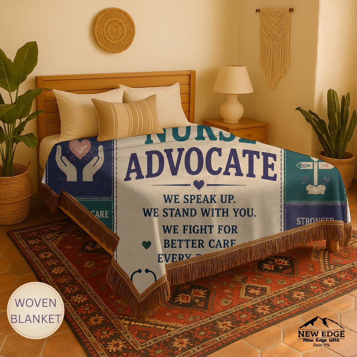 Nurse Advocate Woven Blanket Every Patient Every Voice Faux Patchwork Nurse Appreciation Gift Healthcare Office Wall Decor Throw
