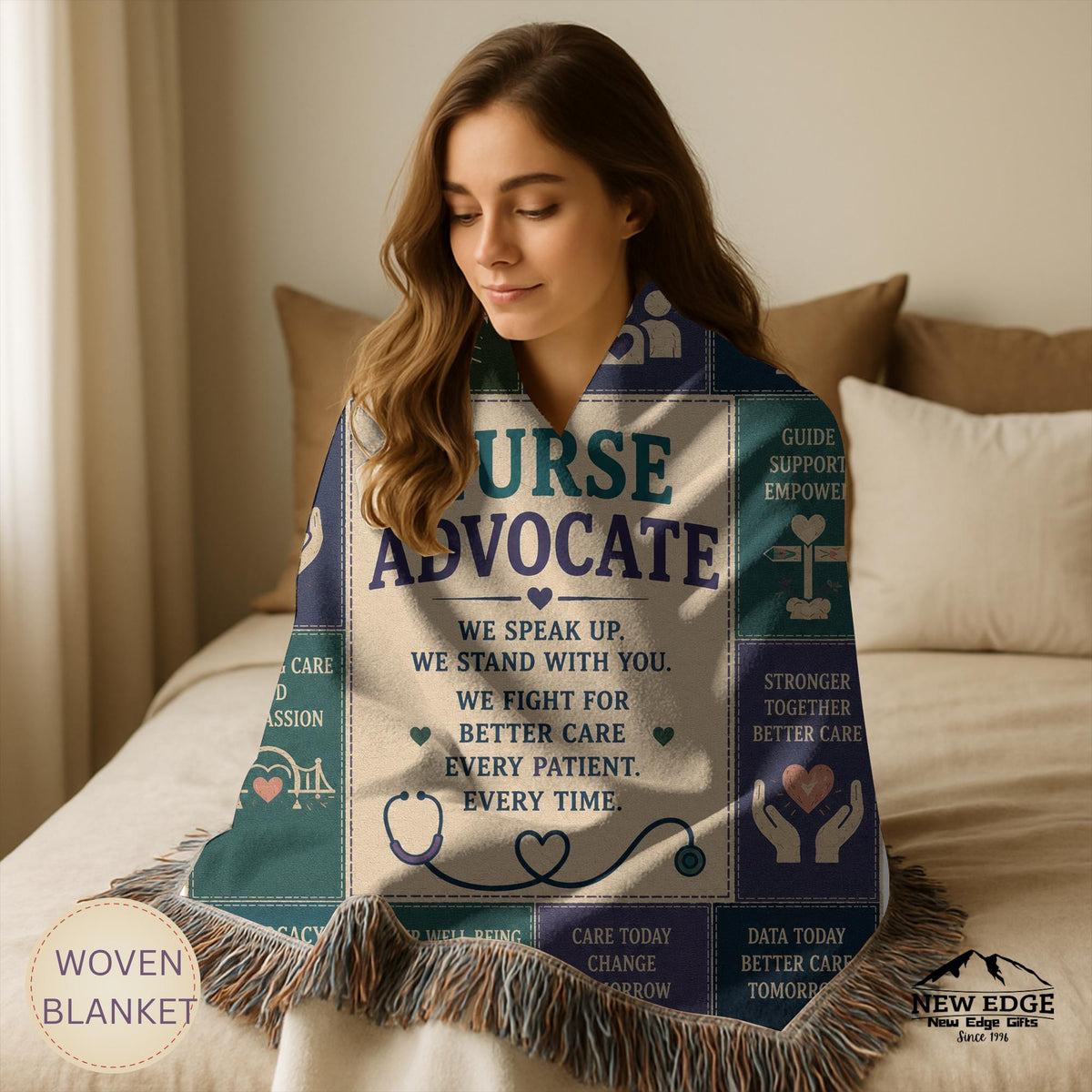 Nurse Advocate Woven Blanket Every Patient Every Voice Faux Patchwork Nurse Appreciation Gift Healthcare Office Wall Decor Throw