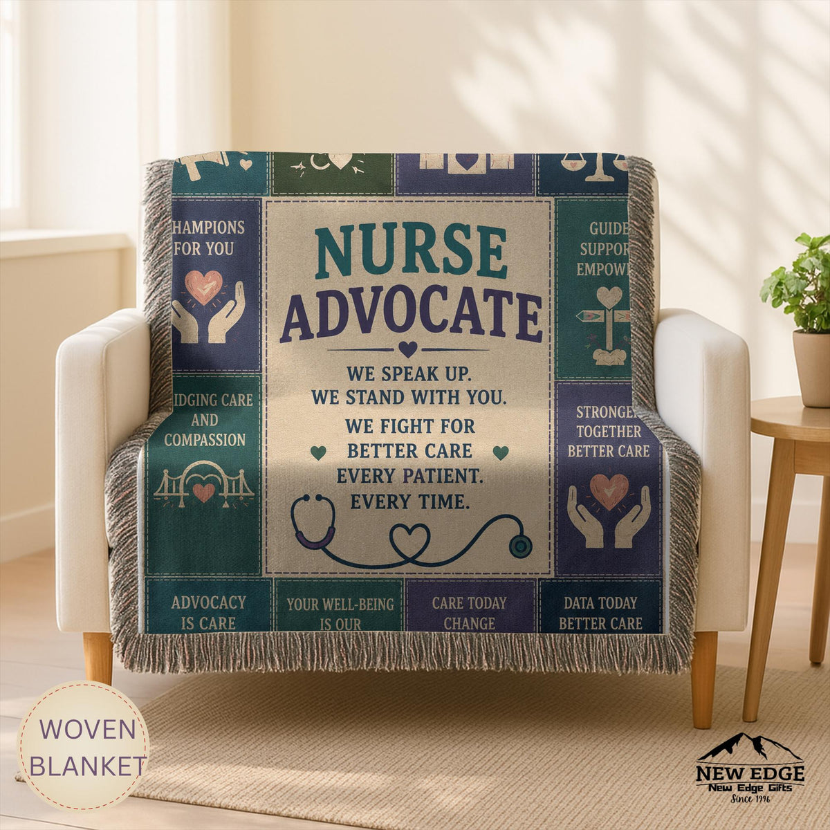 Nurse Advocate Woven Blanket Every Patient Every Voice Faux Patchwork Nurse Appreciation Gift Healthcare Office Wall Decor Throw