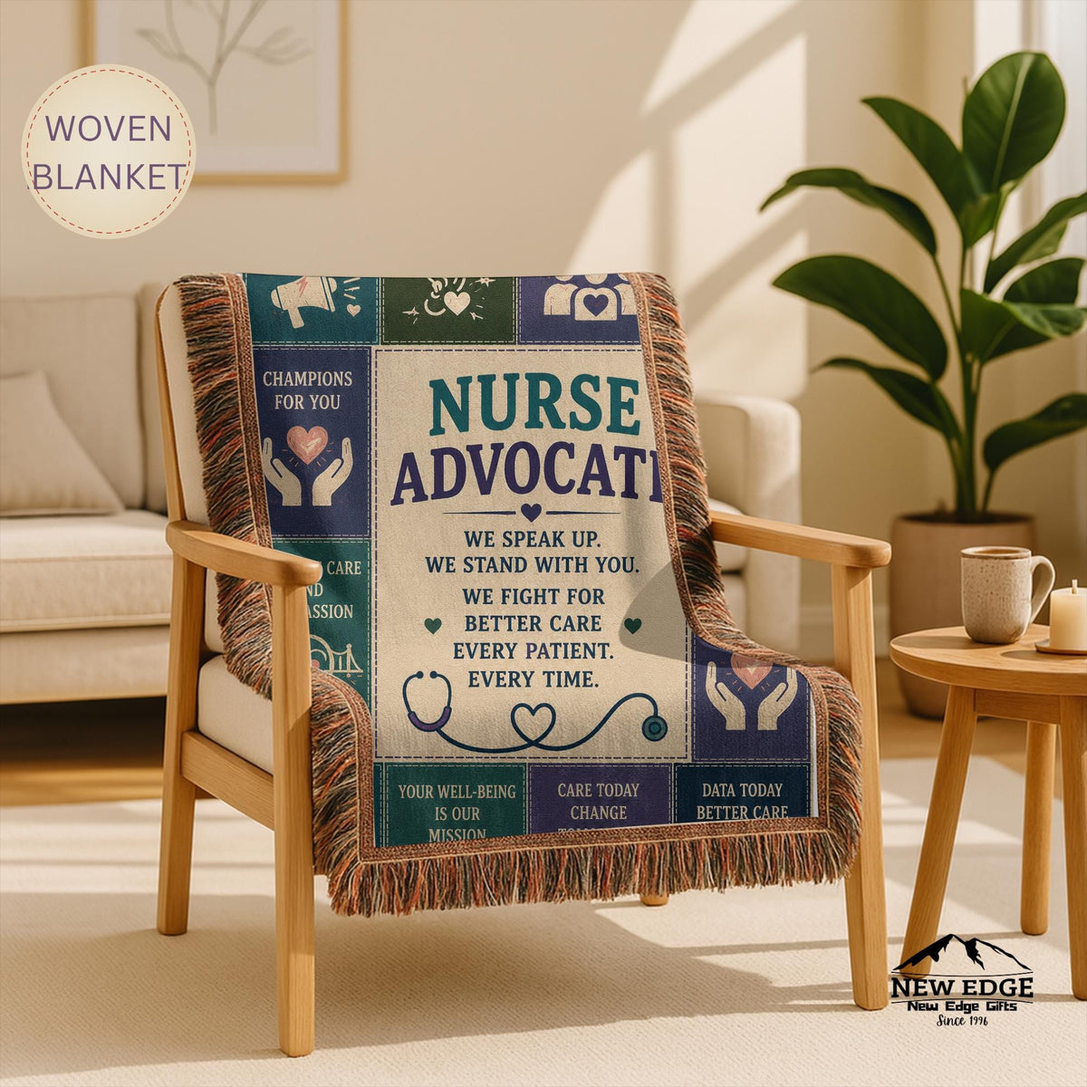Nurse Advocate Woven Blanket Every Patient Every Voice Faux Patchwork Nurse Appreciation Gift Healthcare Office Wall Decor Throw