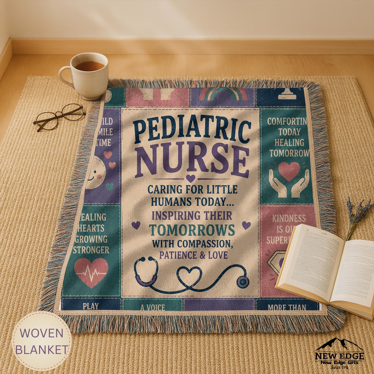 Pediatric Nurse Woven Blanket Little Patients Big Hearts Faux Patchwork Childrens Nurse Appreciation Gift Clinic Wall Decor Throw