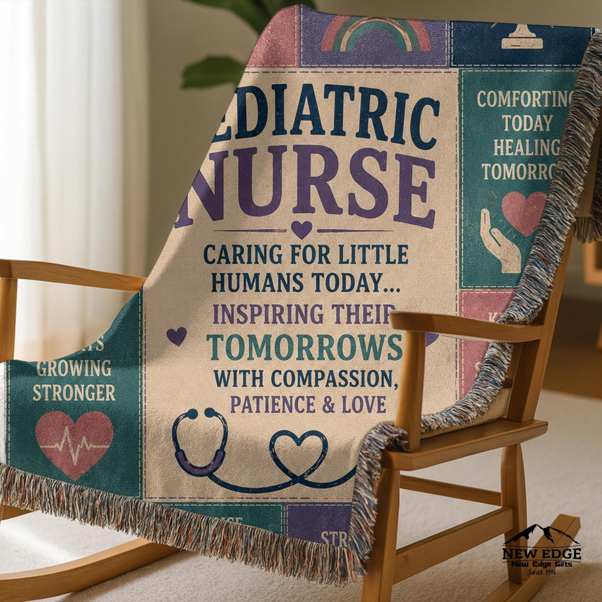 Pediatric Nurse Woven Blanket Little Patients Big Hearts Faux Patchwork Childrens Nurse Appreciation Gift Clinic Wall Decor Throw
