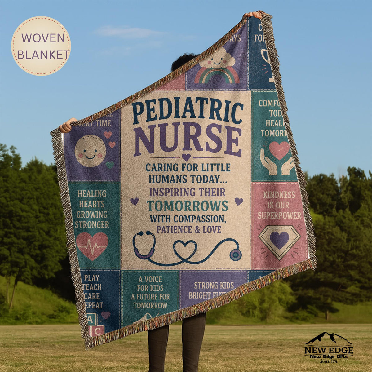 Pediatric Nurse Woven Blanket Little Patients Big Hearts Faux Patchwork Childrens Nurse Appreciation Gift Clinic Wall Decor Throw