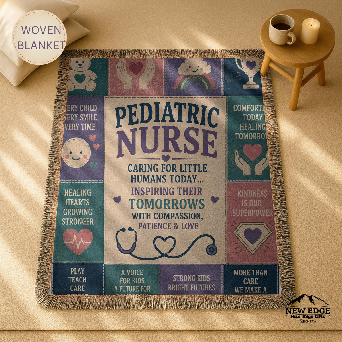 Pediatric Nurse Woven Blanket Little Patients Big Hearts Faux Patchwork Childrens Nurse Appreciation Gift Clinic Wall Decor Throw