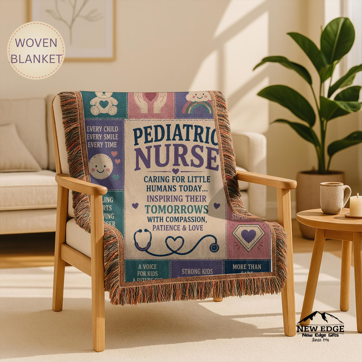Pediatric Nurse Woven Blanket Little Patients Big Hearts Faux Patchwork Childrens Nurse Appreciation Gift Clinic Wall Decor Throw