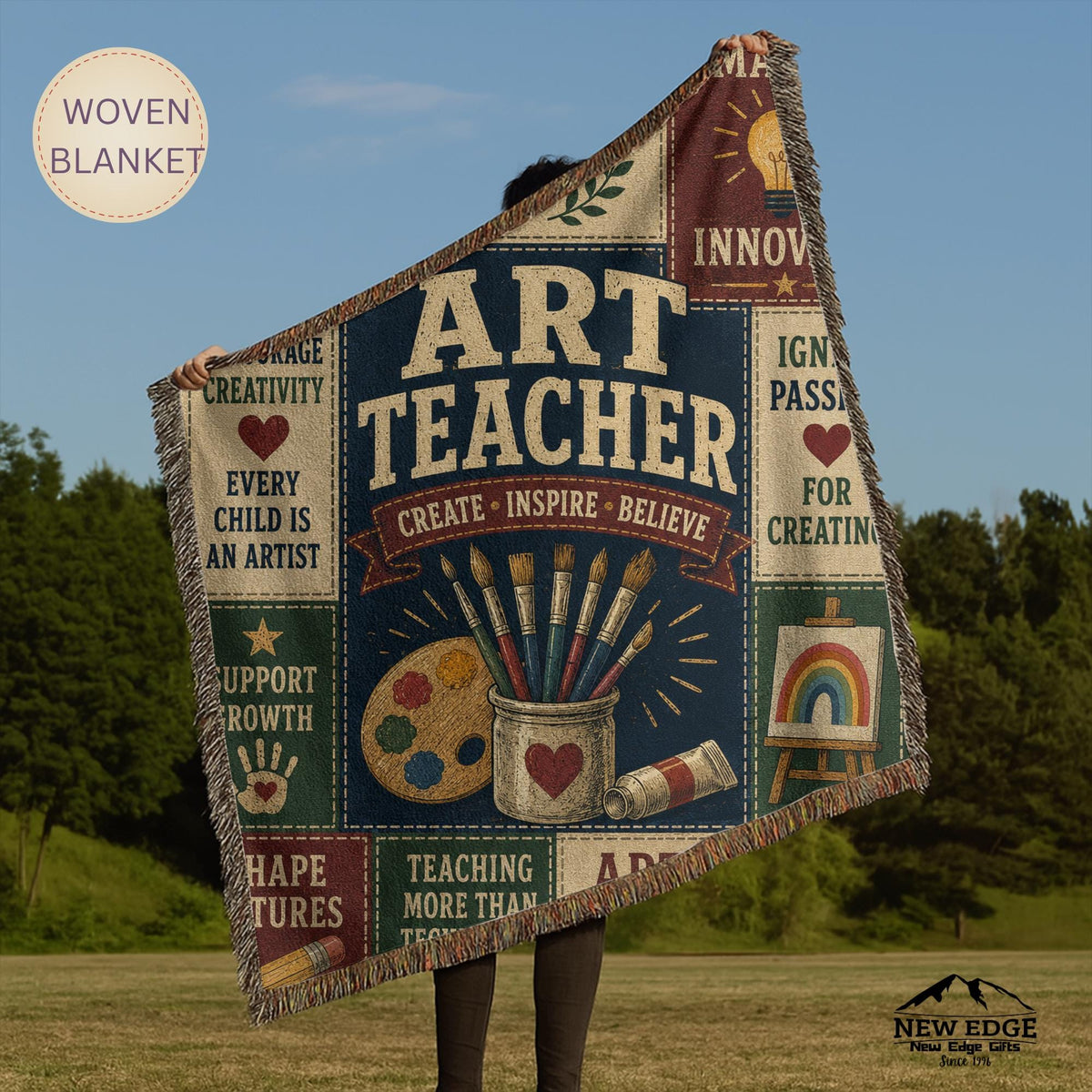 Art Teacher Typography Woven Blanket | Palette, Brushes, Inspirational Quotes