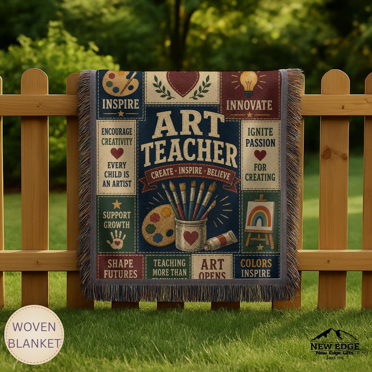 Art Teacher Typography Woven Blanket | Palette, Brushes, Inspirational Quotes