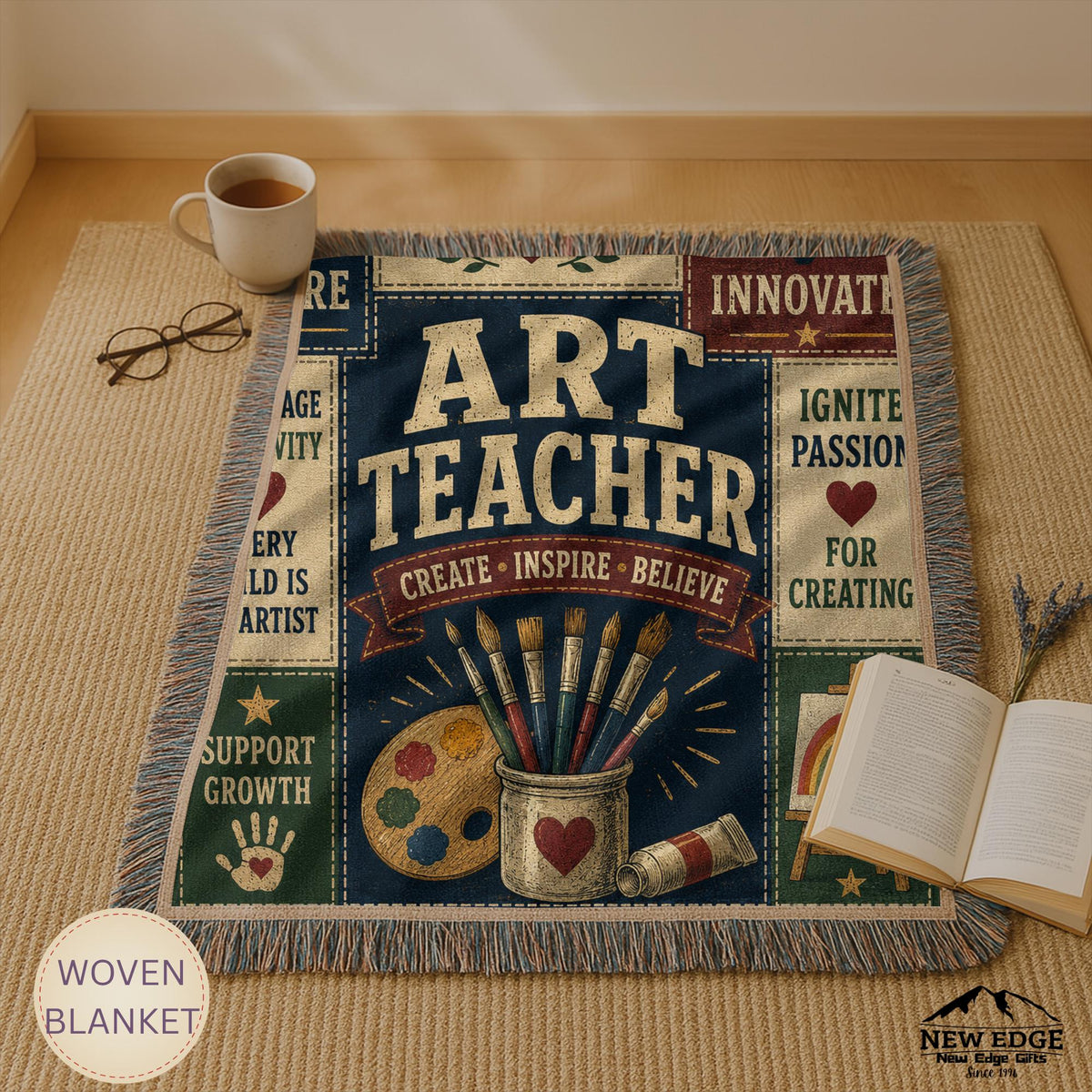 Art Teacher Typography Woven Blanket | Palette, Brushes, Inspirational Quotes