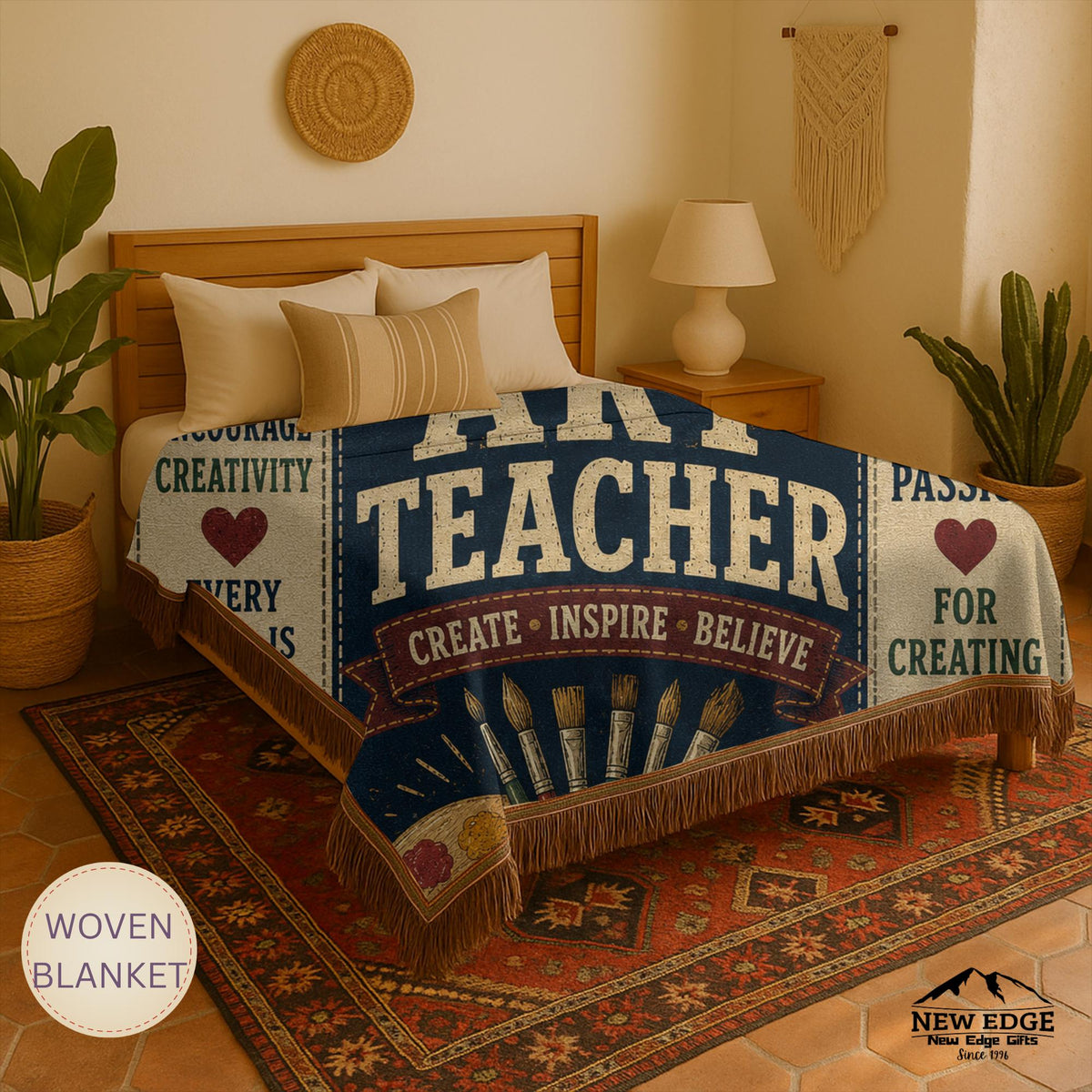 Art Teacher Typography Woven Blanket | Palette, Brushes, Inspirational Quotes