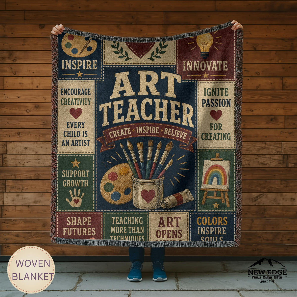 Art Teacher Typography Woven Blanket | Palette, Brushes, Inspirational Quotes