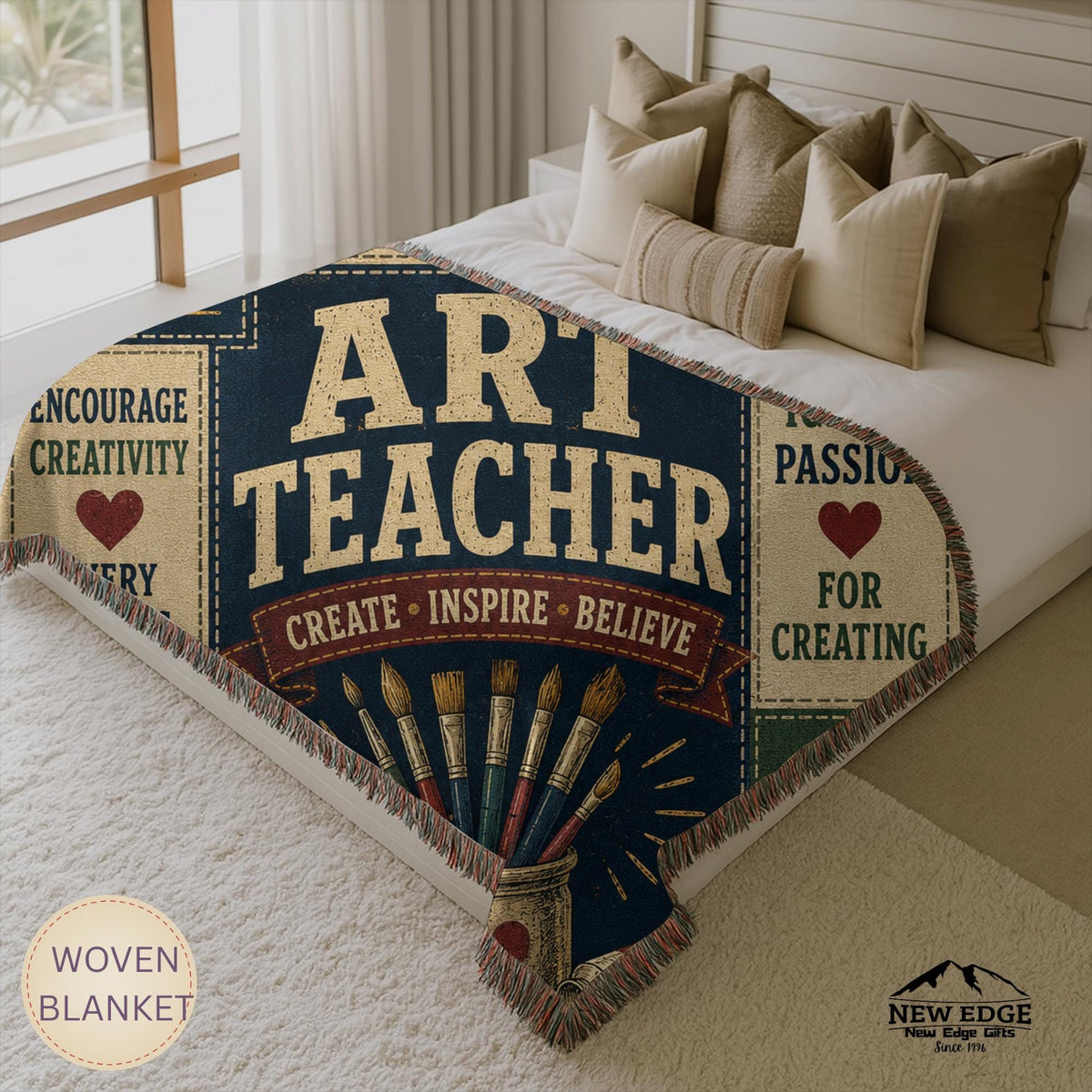 Art Teacher Typography Woven Blanket | Palette, Brushes, Inspirational Quotes