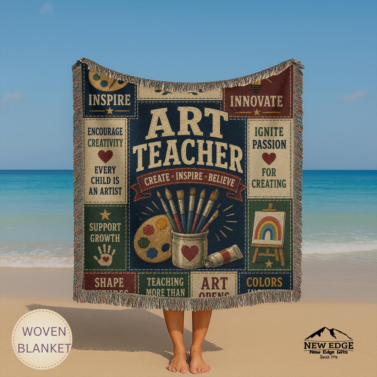 Art Teacher Typography Woven Blanket | Palette, Brushes, Inspirational Quotes