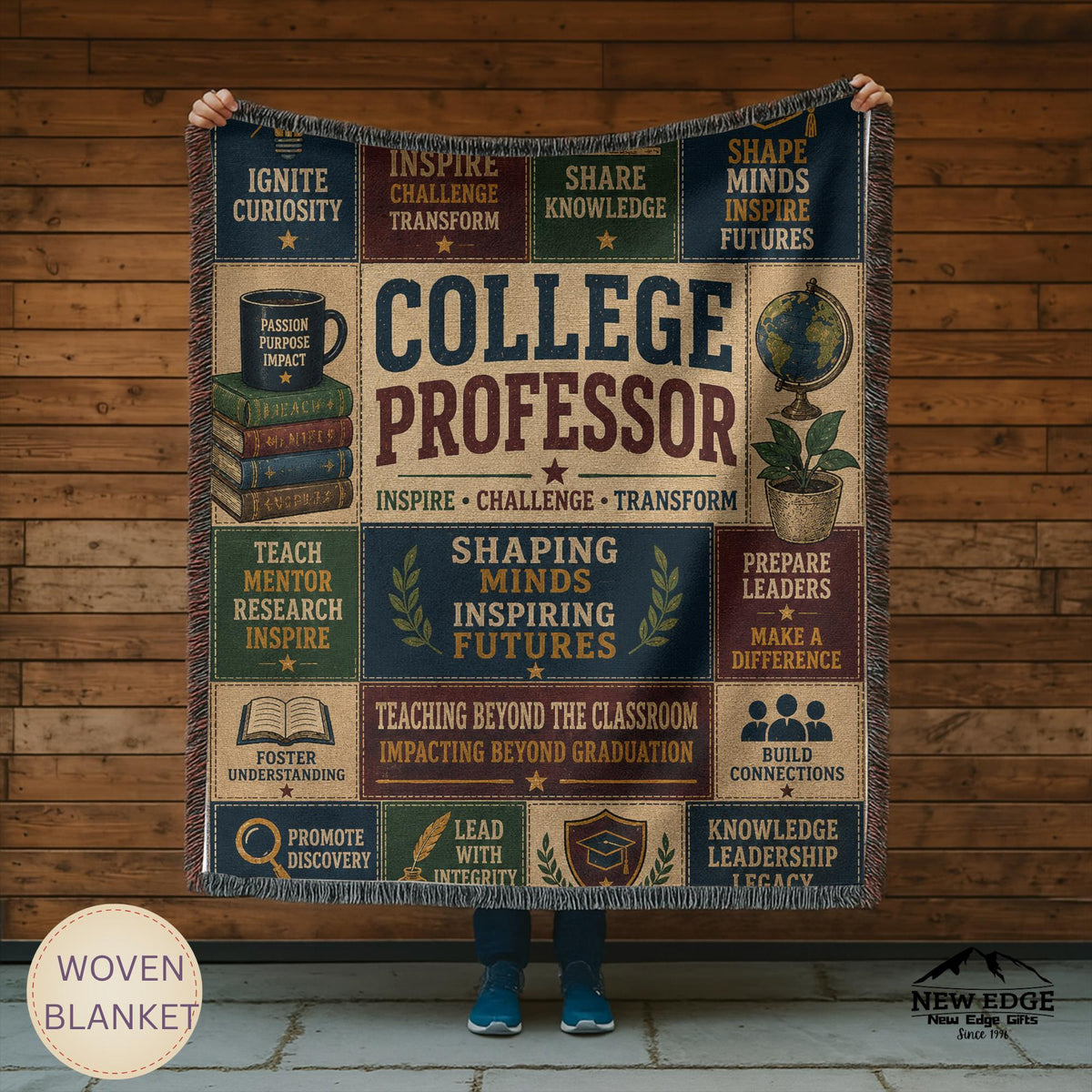 College Professor Woven Blanket Shaping Minds Inspiring Futures Faux Patchwork Professor Appreciation Gift Wall Decor Throw