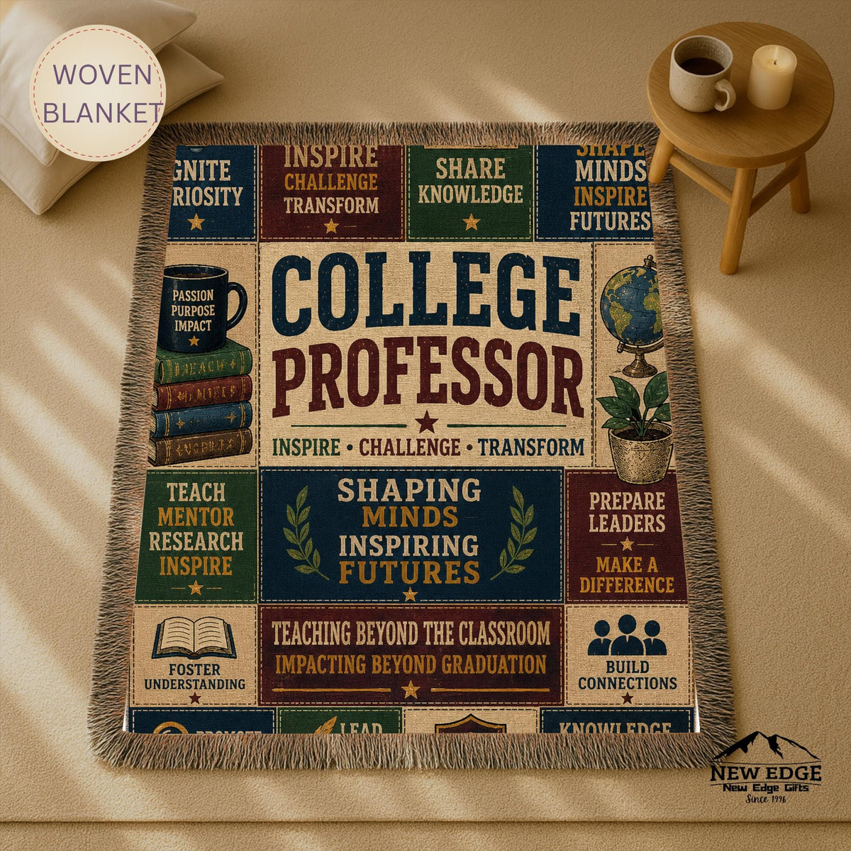 College Professor Woven Blanket Shaping Minds Inspiring Futures Faux Patchwork Professor Appreciation Gift Wall Decor Throw