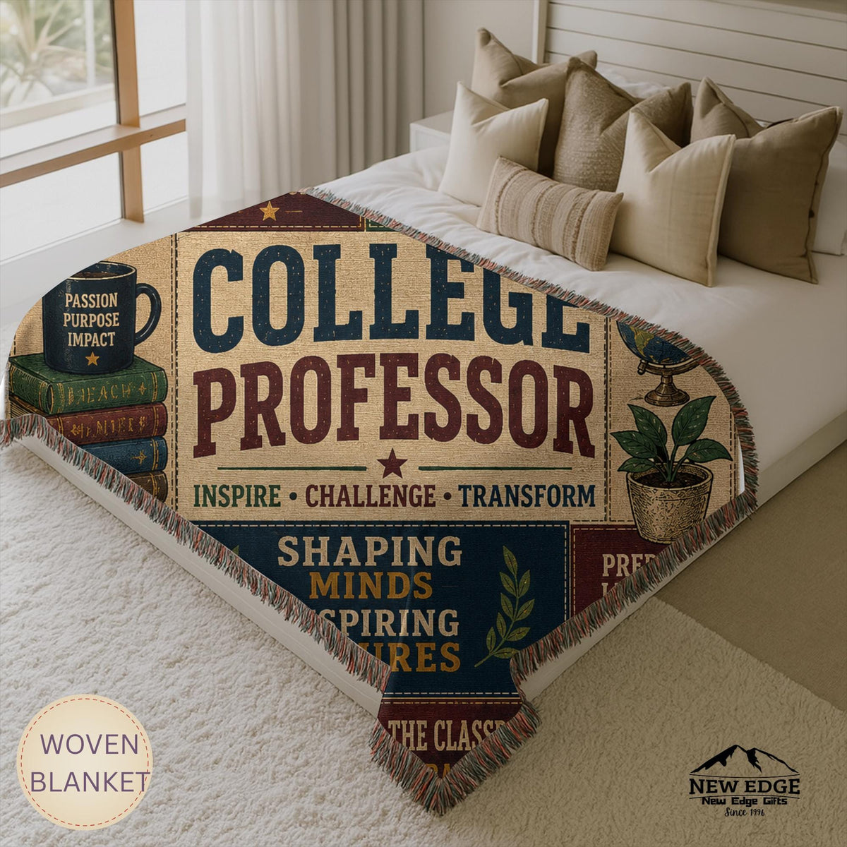 College Professor Woven Blanket Shaping Minds Inspiring Futures Faux Patchwork Professor Appreciation Gift Wall Decor Throw