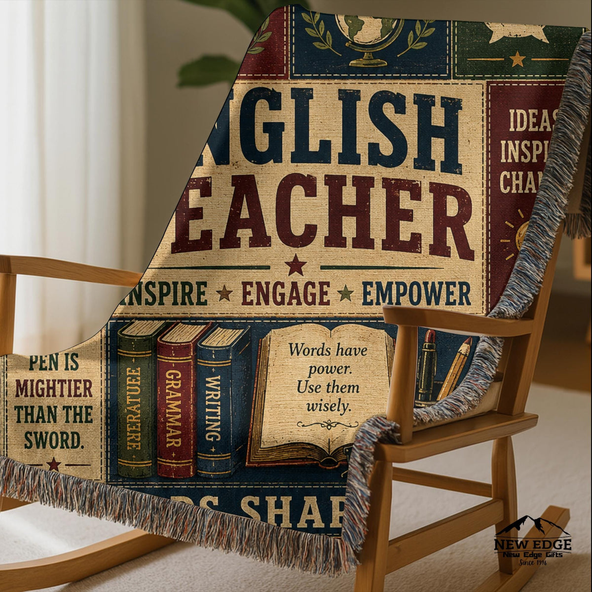 English Teacher Woven Blanket Words Shape Minds Faux Patchwork Teacher Appreciation Gift Classroom Wall Decor Throw