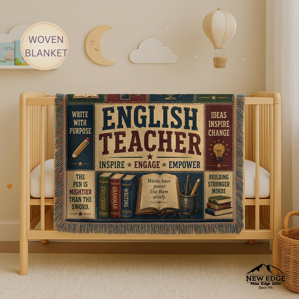 English Teacher Woven Blanket Words Shape Minds Faux Patchwork Teacher Appreciation Gift Classroom Wall Decor Throw