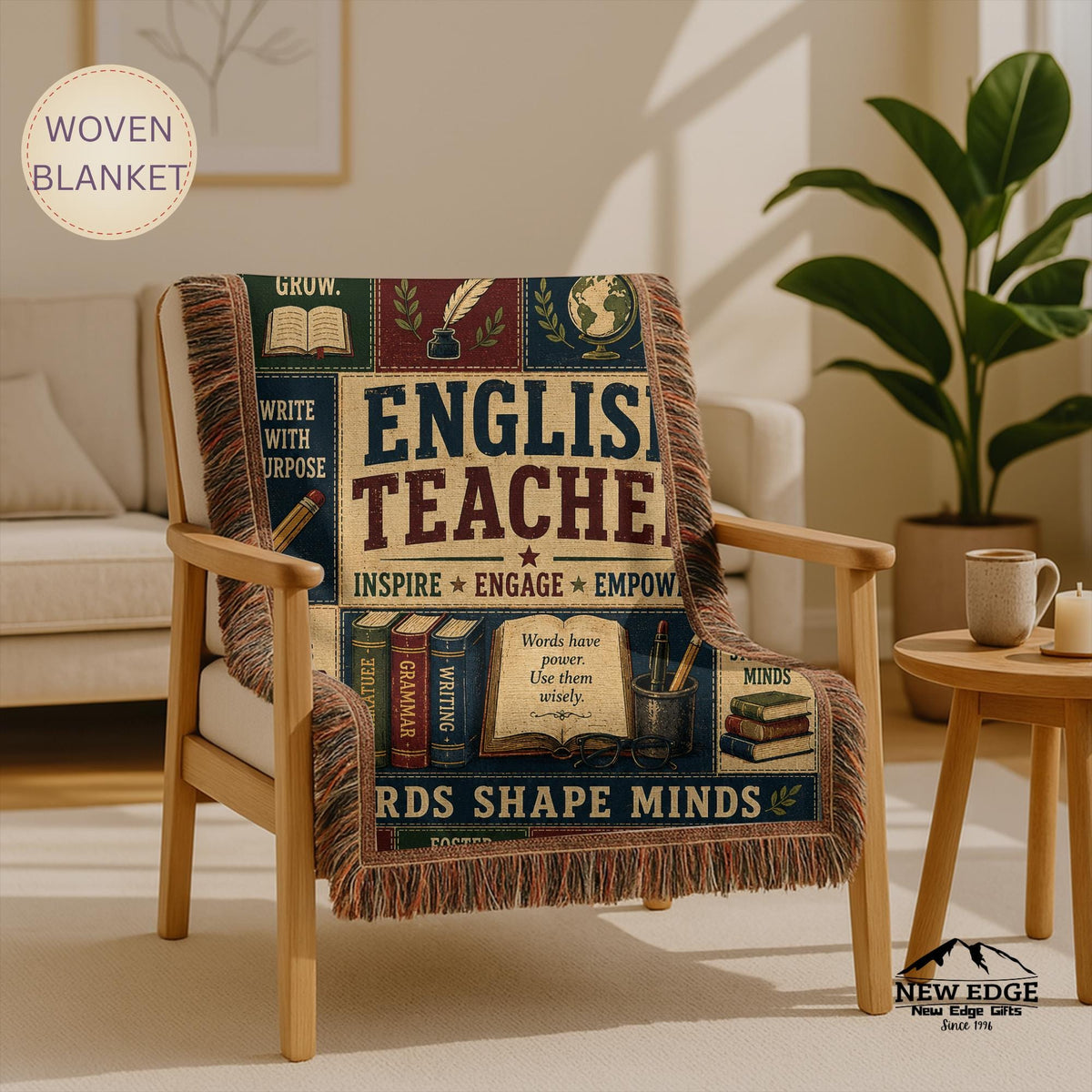 English Teacher Woven Blanket Words Shape Minds Faux Patchwork Teacher Appreciation Gift Classroom Wall Decor Throw