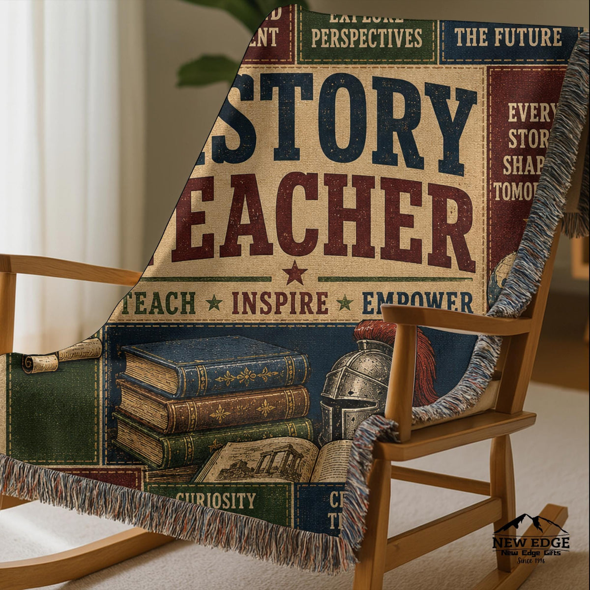 History Teacher Woven Blanket Shaping Minds Building Tomorrow Faux Patchwork Teacher Appreciation Gift Wall Decor Throw