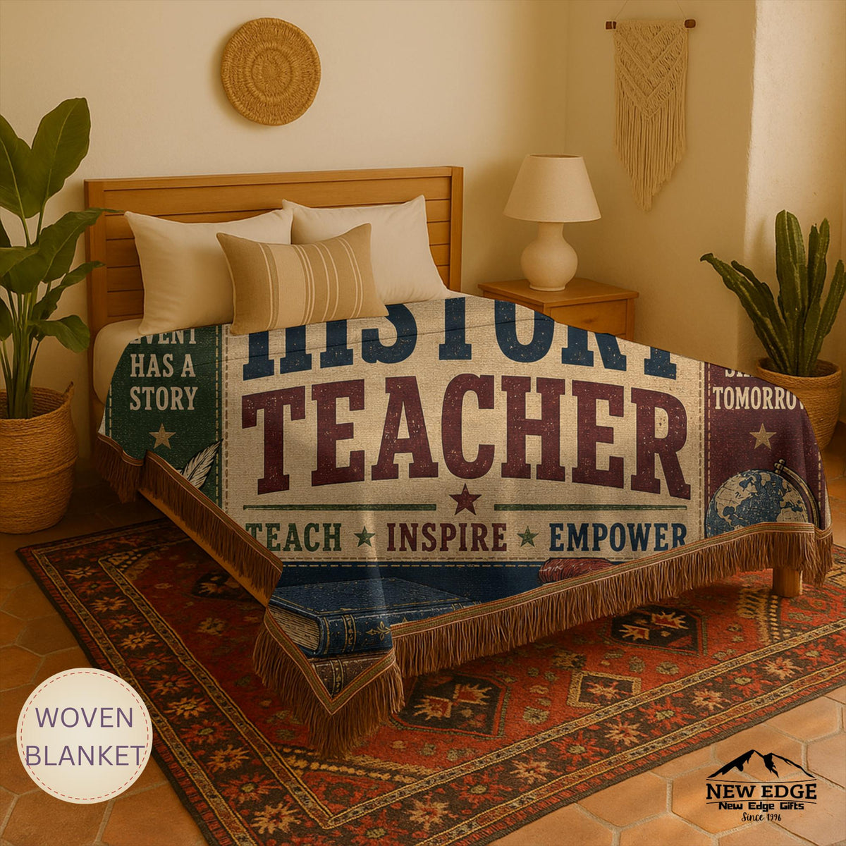 History Teacher Woven Blanket Shaping Minds Building Tomorrow Faux Patchwork Teacher Appreciation Gift Wall Decor Throw